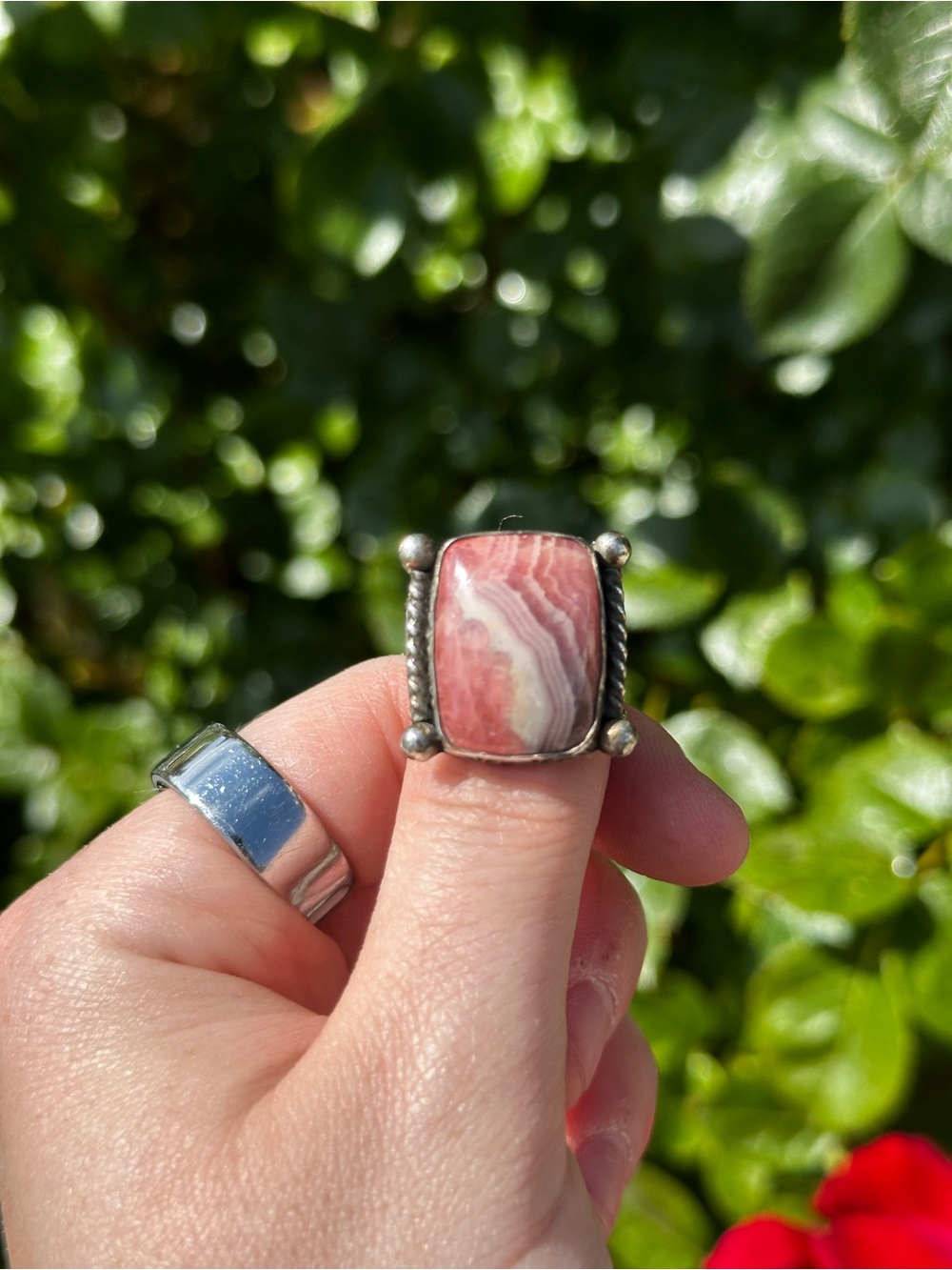 Pink Rhodochrosite Statement Ring